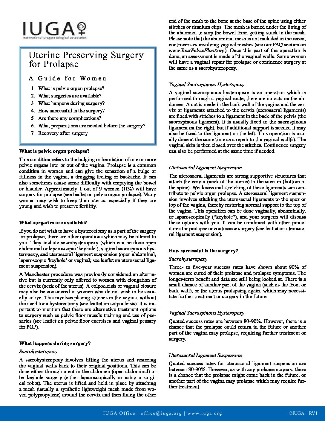 Uterus preservation in pelvic organ prolapse surgery